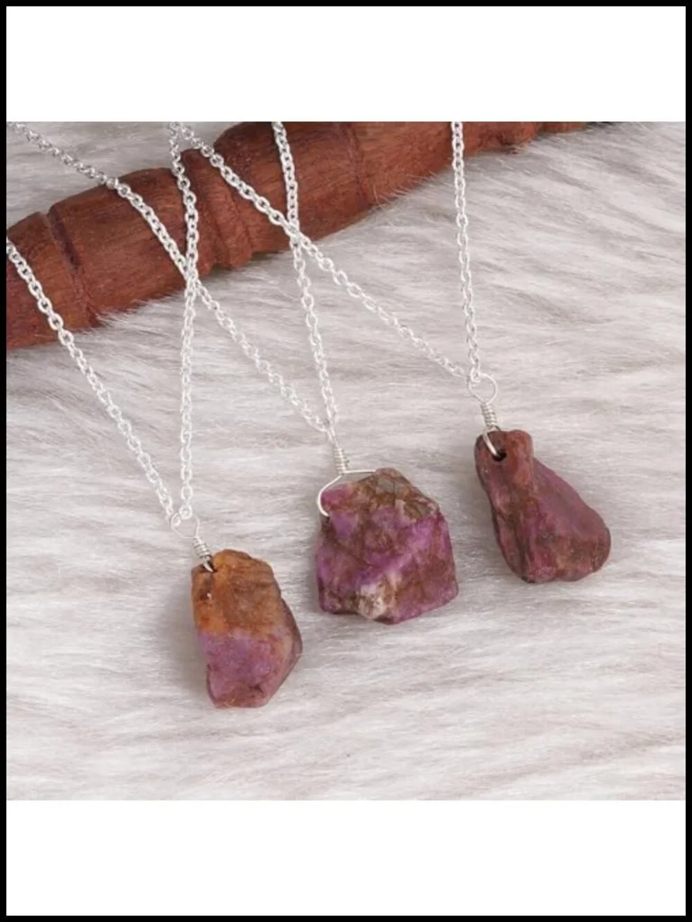 Natural Raw Ruby Pendant Necklace with Silver Plated Adjustable Chain